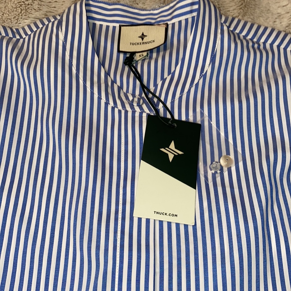 TUCKERNUCK Blue and White Stripe Royal Shirt Dress, Size XL - Picture 6 of 12